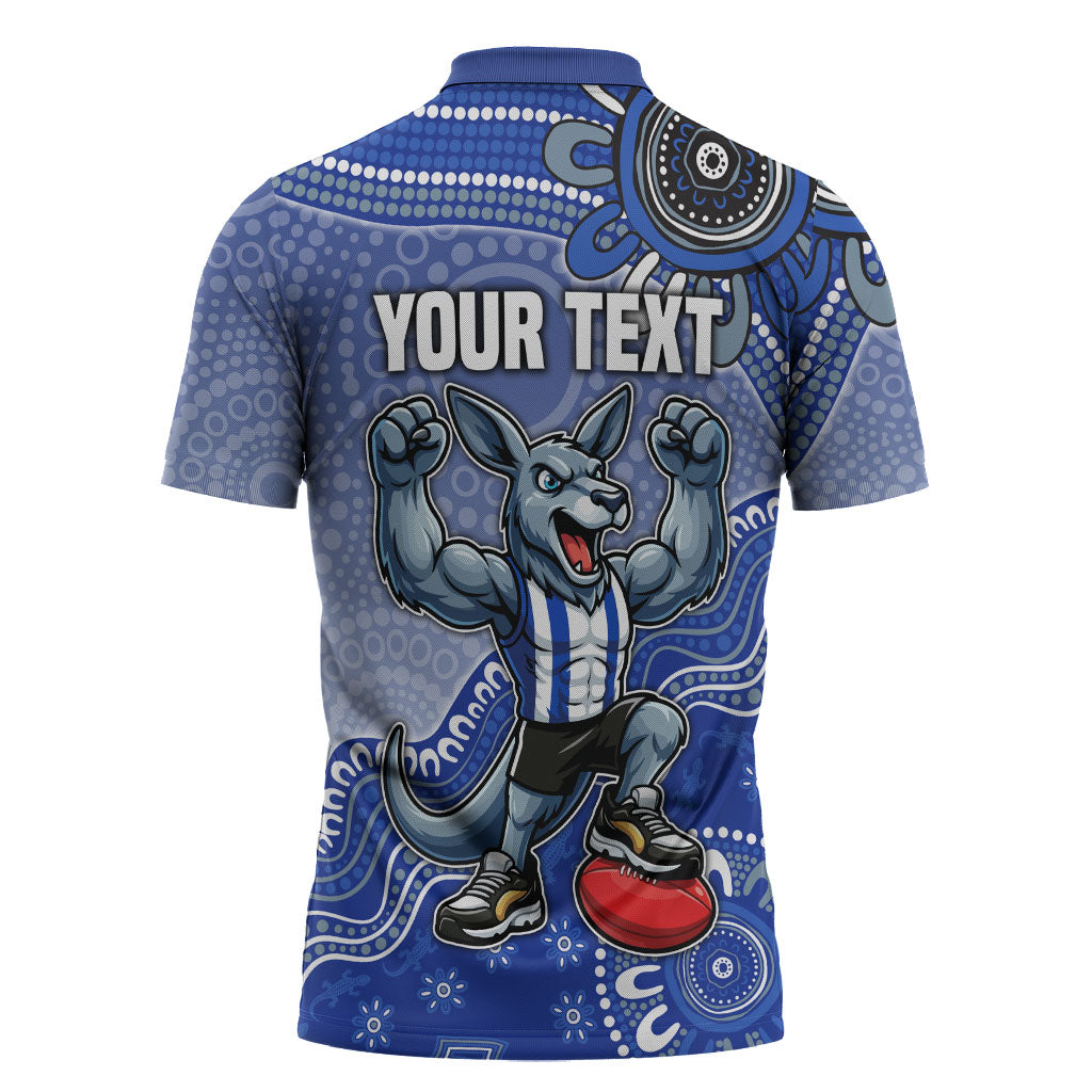 Personalized Kangaroos Football Mascot Zipper Polo Shirt Aboriginal Dot Art Style Vibrant Indigenous Pattern Design