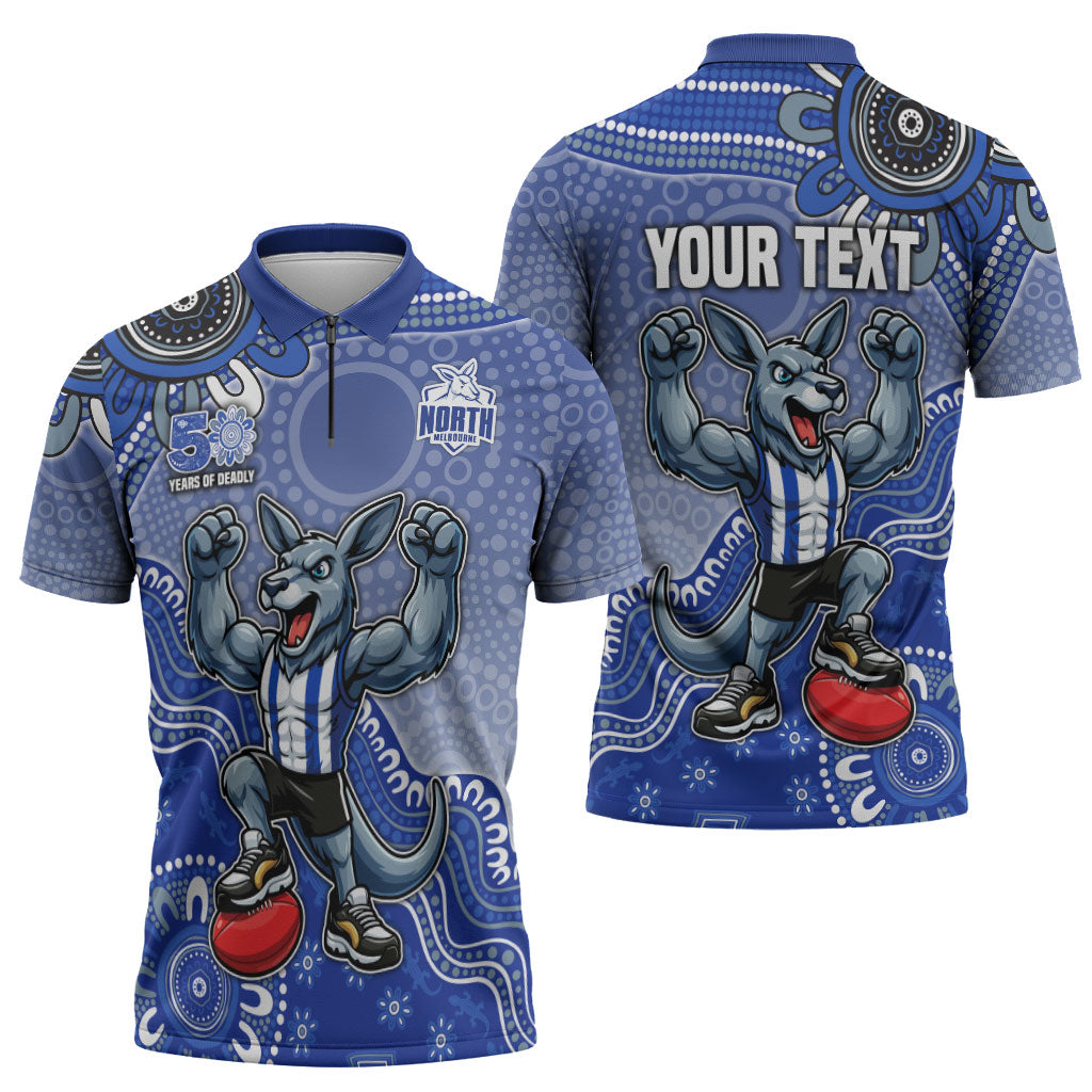 Personalized Kangaroos Football Mascot Zipper Polo Shirt Aboriginal Dot Art Style Vibrant Indigenous Pattern Design