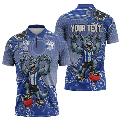 Personalized Kangaroos Football Mascot Zipper Polo Shirt Aboriginal Dot Art Style Vibrant Indigenous Pattern Design