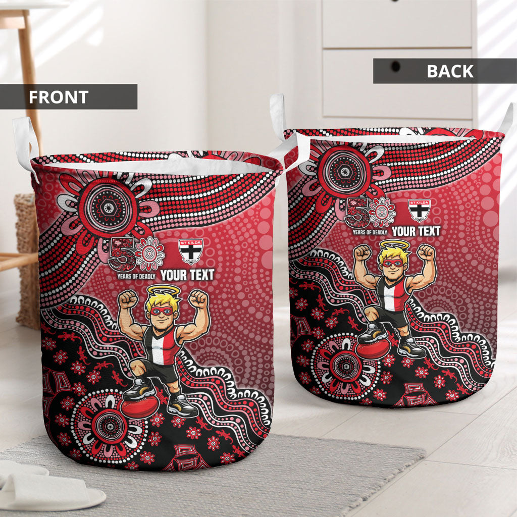 Personalized St Kilda Saints Football Mascot Laundry Basket Aboriginal Dot Art Style Vibrant Indigenous Pattern Design
