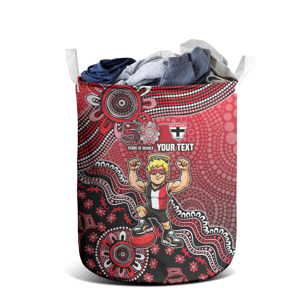 Personalized St Kilda Saints Football Mascot Laundry Basket Aboriginal Dot Art Style Vibrant Indigenous Pattern Design