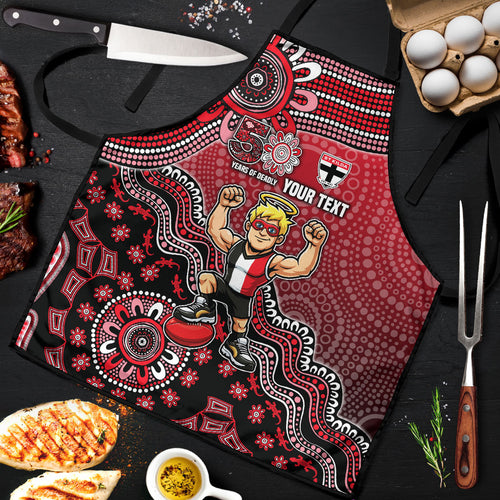 Personalized St Kilda Saints Football Mascot Apron Aboriginal Dot Art Style Vibrant Indigenous Pattern Design