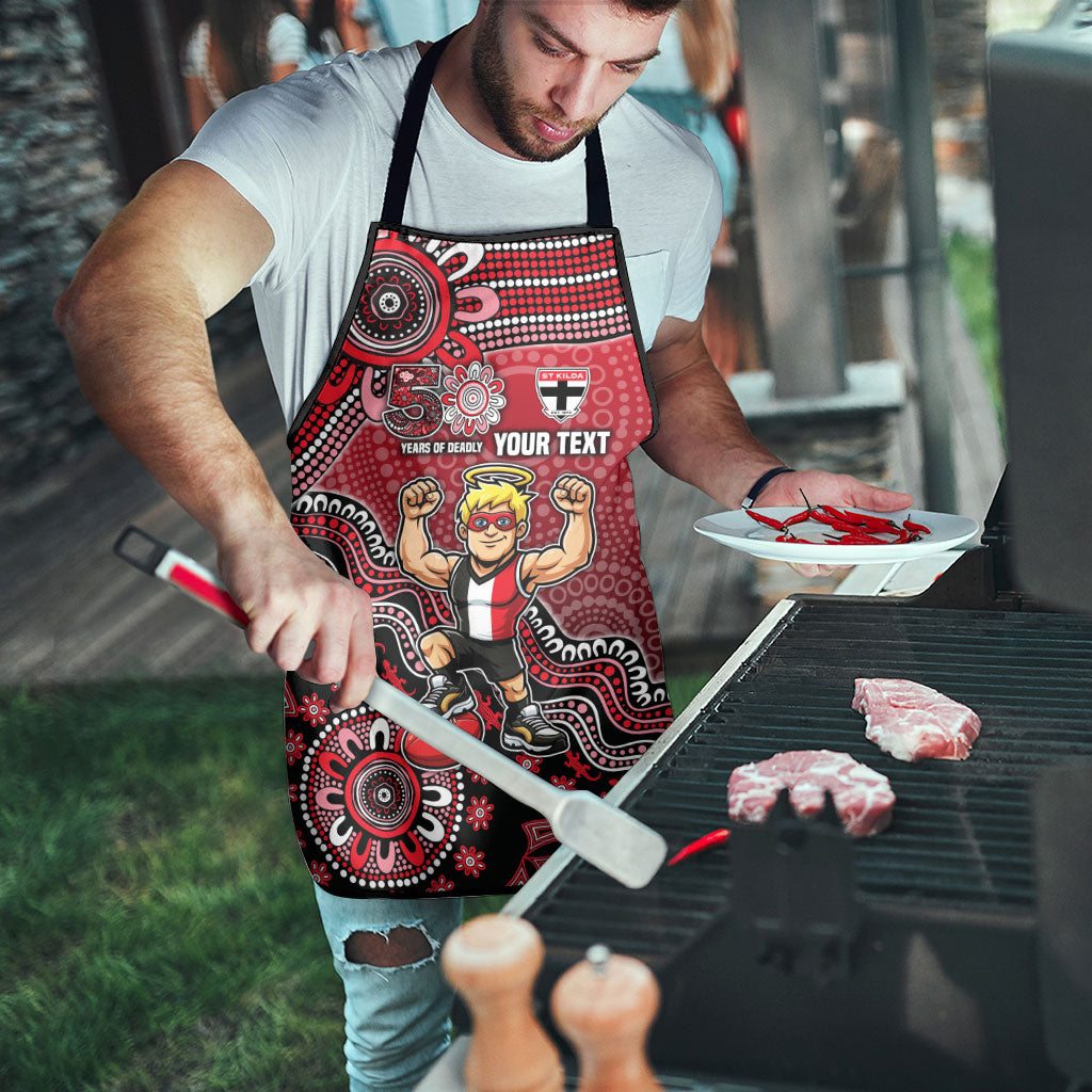 Personalized St Kilda Saints Football Mascot Apron Aboriginal Dot Art Style Vibrant Indigenous Pattern Design