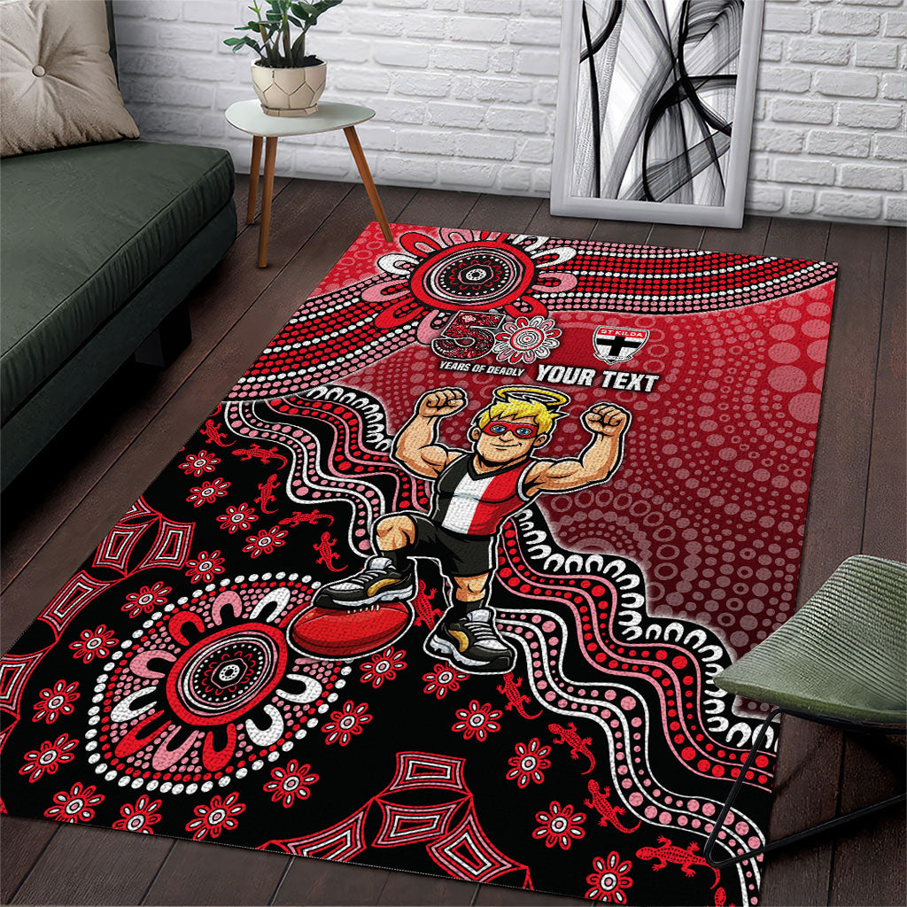 Personalized St Kilda Saints Football Mascot Area Rug Aboriginal Dot Art Style Vibrant Indigenous Pattern Design