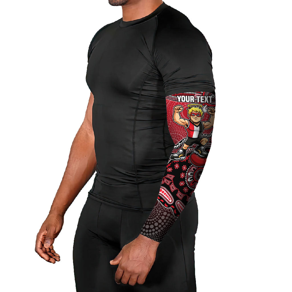 Personalized St Kilda Saints Football Mascot Arm Sleeves Aboriginal Dot Art Style Vibrant Indigenous Pattern Design