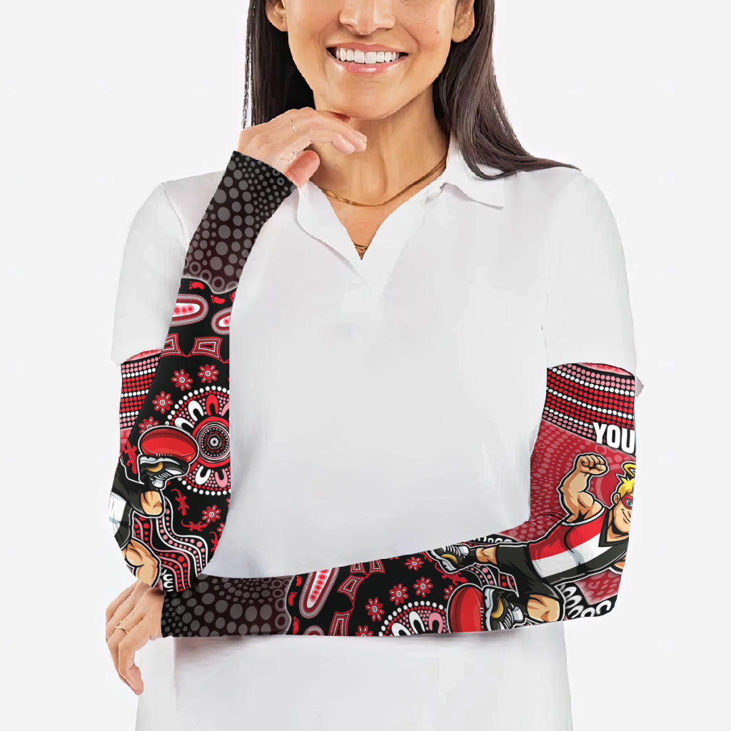 Personalized St Kilda Saints Football Mascot Arm Sleeves Aboriginal Dot Art Style Vibrant Indigenous Pattern Design