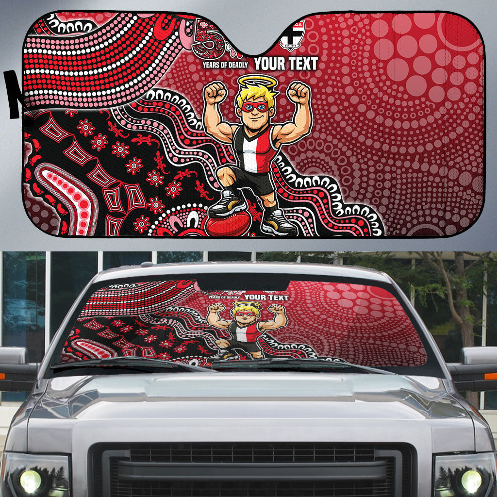 Personalized St Kilda Saints Football Mascot Auto Sun Shade Aboriginal Dot Art Style Vibrant Indigenous Pattern Design