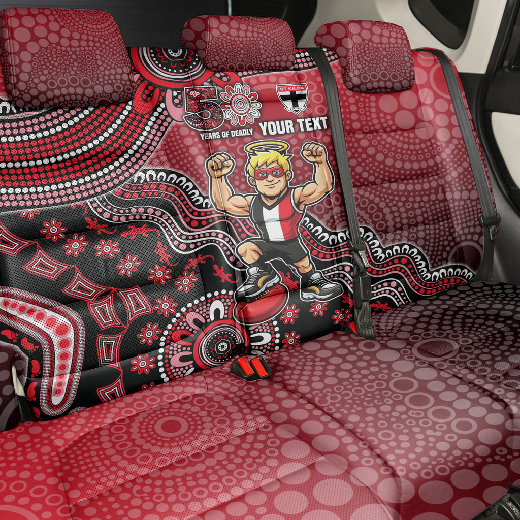 Personalized St Kilda Saints Football Mascot Back Car Seat Cover Aboriginal Dot Art Style Vibrant Indigenous Pattern Design
