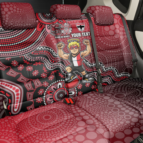 Personalized St Kilda Saints Football Mascot Back Car Seat Cover Aboriginal Dot Art Style Vibrant Indigenous Pattern Design