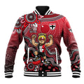 Personalized St Kilda Saints Football Mascot Baseball Jacket Aboriginal Dot Art Style Vibrant Indigenous Pattern Design