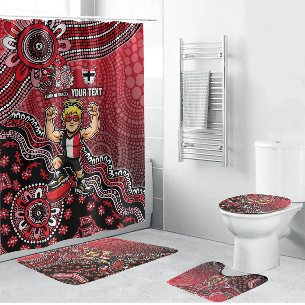 Personalized St Kilda Saints Football Mascot Bathroom Set Aboriginal Dot Art Style Vibrant Indigenous Pattern Design