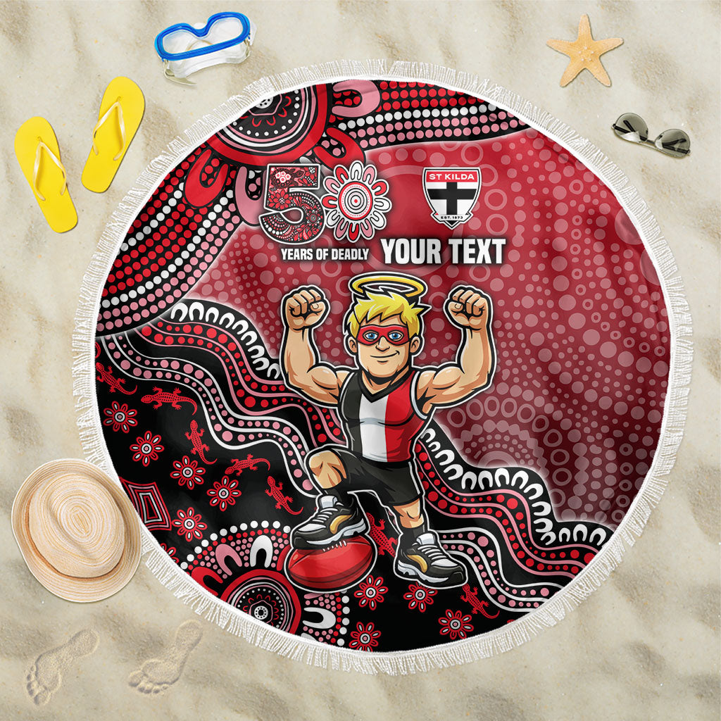 Personalized St Kilda Saints Football Mascot Beach Blanket Aboriginal Dot Art Style Vibrant Indigenous Pattern Design