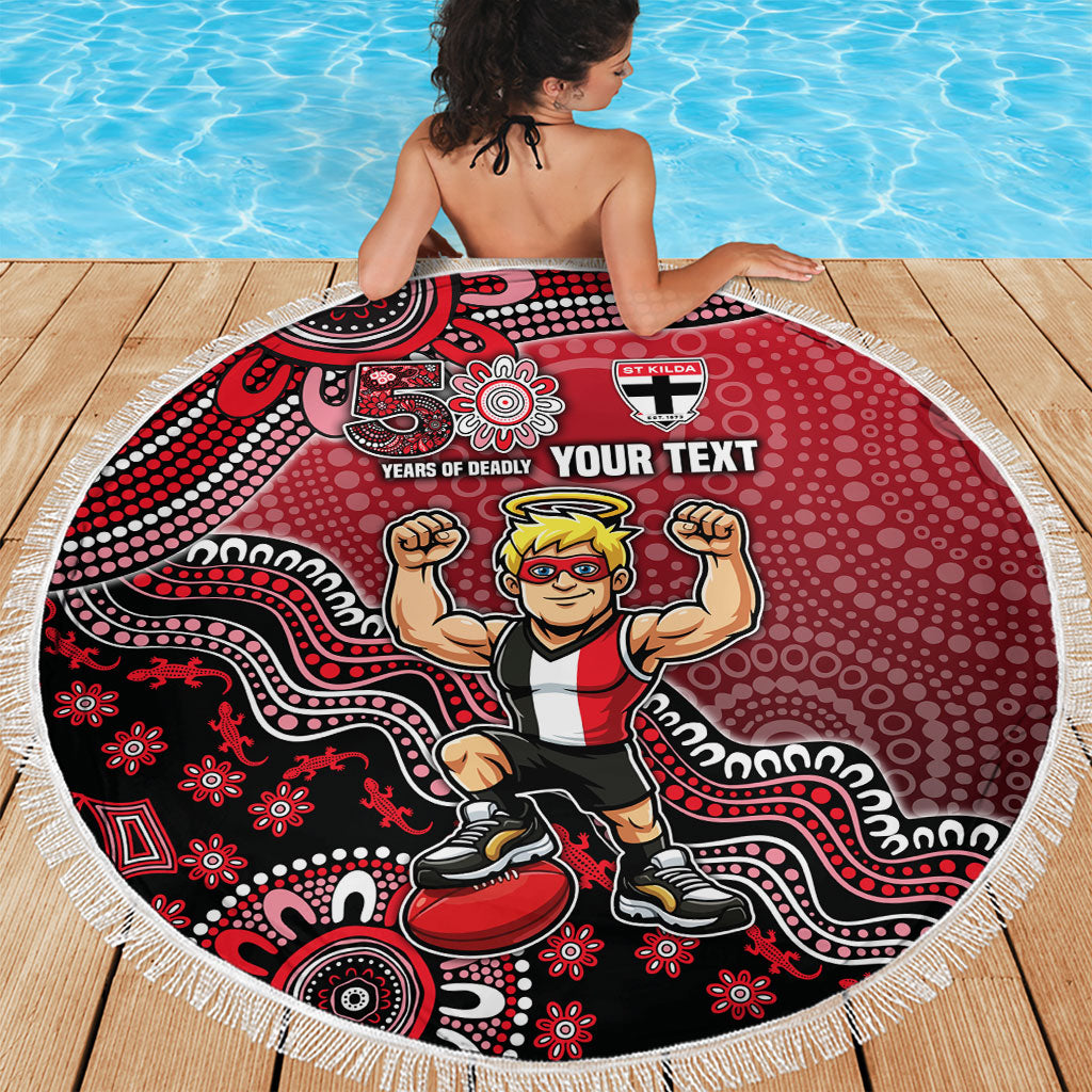 Personalized St Kilda Saints Football Mascot Beach Blanket Aboriginal Dot Art Style Vibrant Indigenous Pattern Design