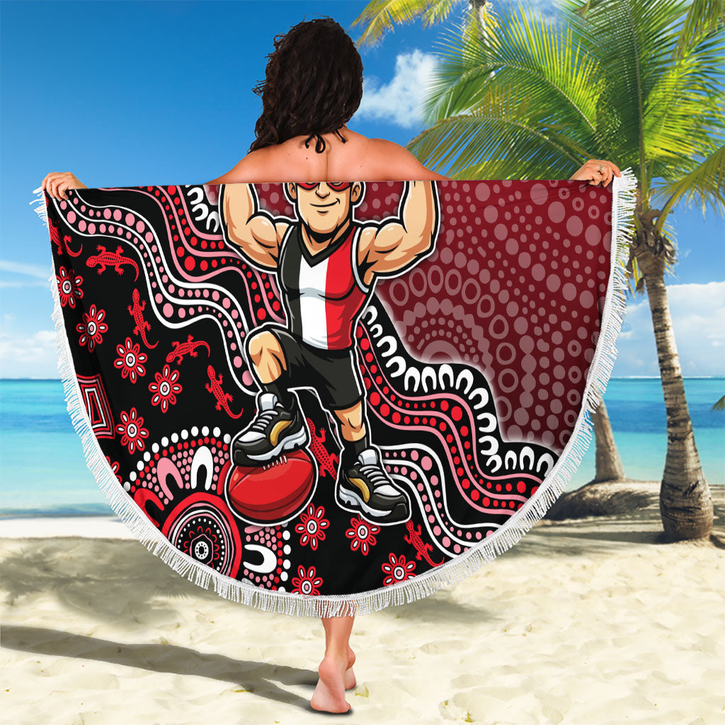 Personalized St Kilda Saints Football Mascot Beach Blanket Aboriginal Dot Art Style Vibrant Indigenous Pattern Design