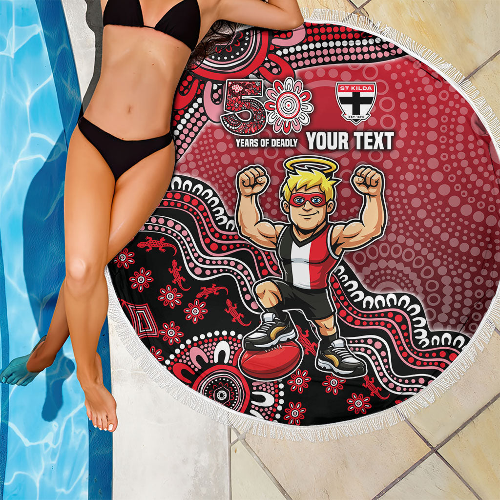 Personalized St Kilda Saints Football Mascot Beach Blanket Aboriginal Dot Art Style Vibrant Indigenous Pattern Design