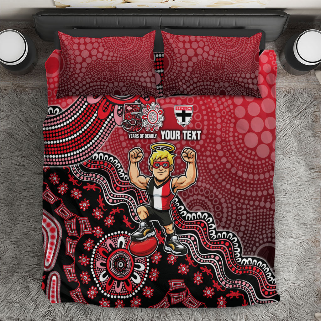Personalized St Kilda Saints Football Mascot Bedding Set Aboriginal Dot Art Style Vibrant Indigenous Pattern Design