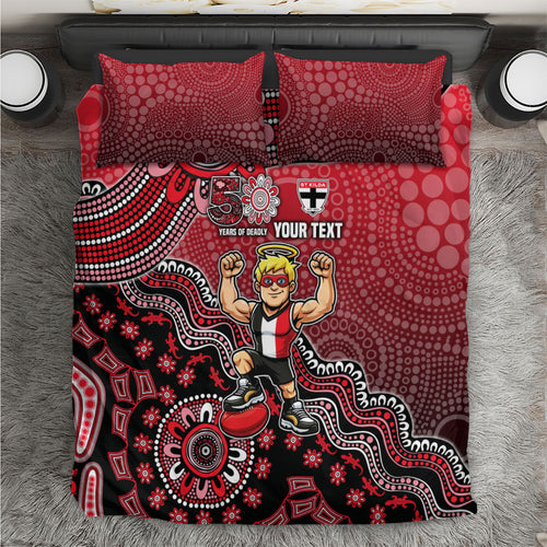 Personalized St Kilda Saints Football Mascot Bedding Set Aboriginal Dot Art Style Vibrant Indigenous Pattern Design