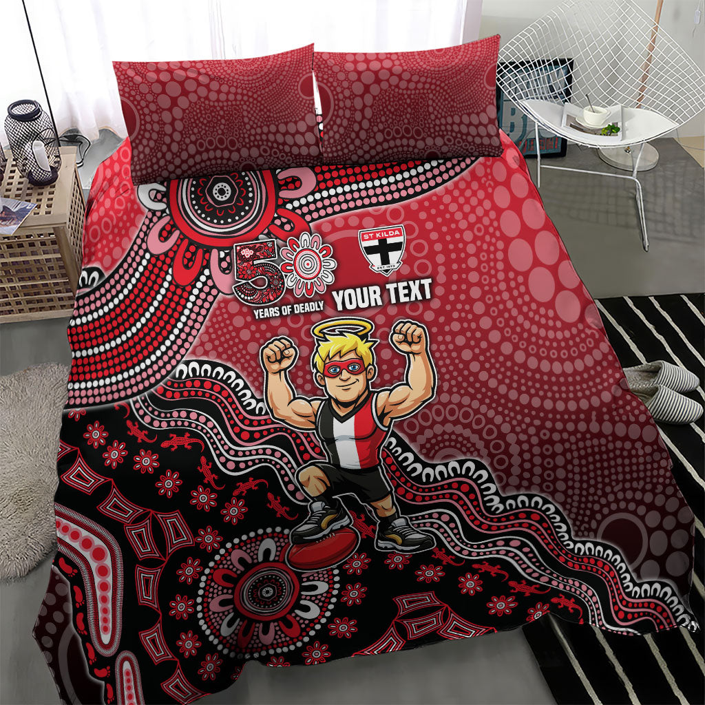 Personalized St Kilda Saints Football Mascot Bedding Set Aboriginal Dot Art Style Vibrant Indigenous Pattern Design