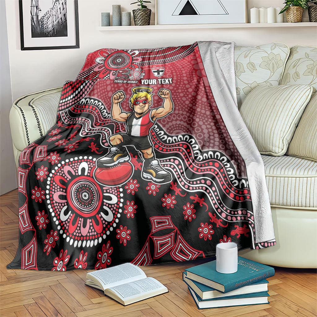 Personalized St Kilda Saints Football Mascot Blanket Aboriginal Dot Art Style Vibrant Indigenous Pattern Design