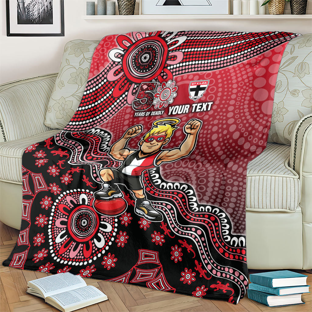 Personalized St Kilda Saints Football Mascot Blanket Aboriginal Dot Art Style Vibrant Indigenous Pattern Design