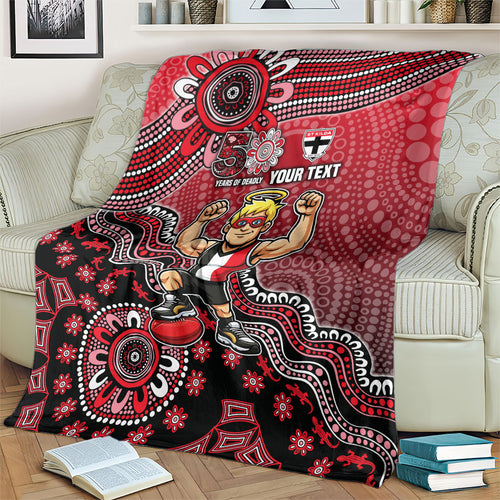 Personalized St Kilda Saints Football Mascot Blanket Aboriginal Dot Art Style Vibrant Indigenous Pattern Design