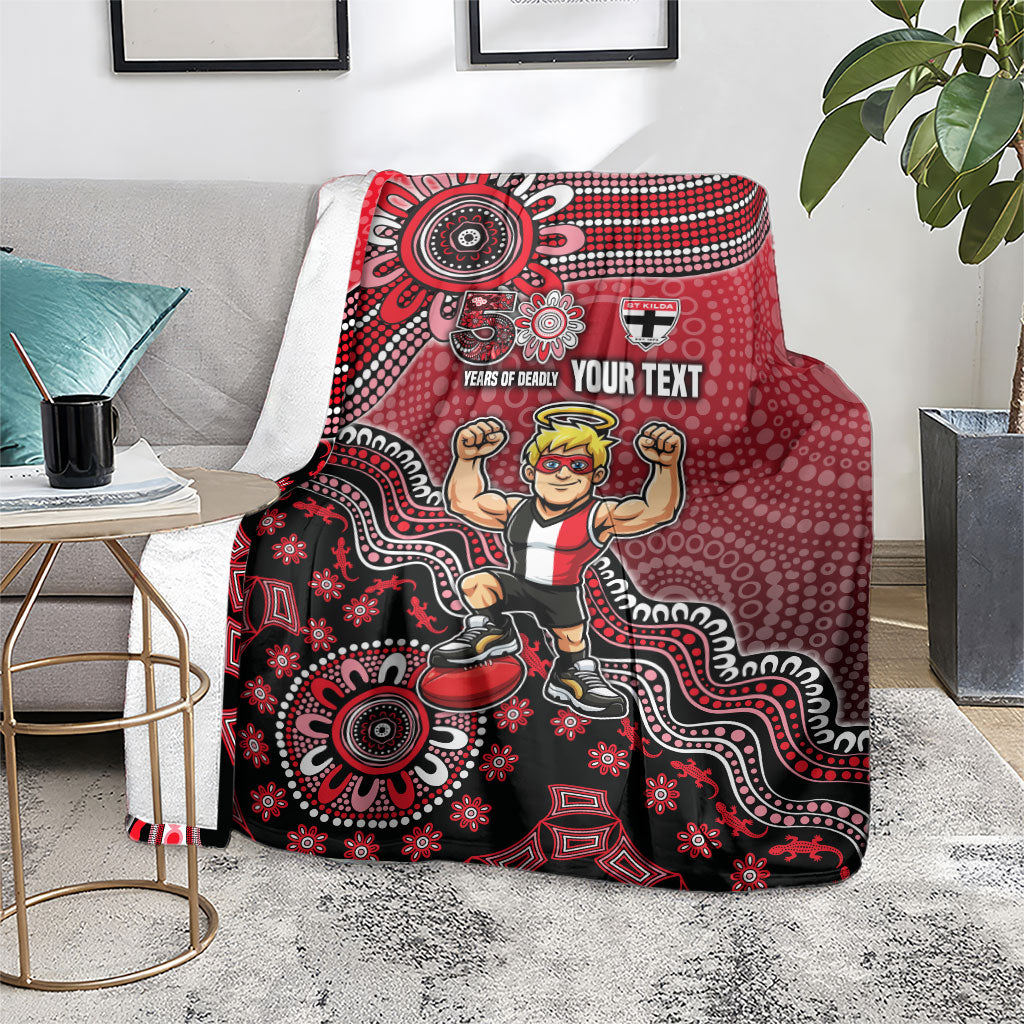 Personalized St Kilda Saints Football Mascot Blanket Aboriginal Dot Art Style Vibrant Indigenous Pattern Design
