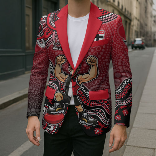 Personalized St Kilda Saints Football Mascot Blazer Aboriginal Dot Art Style Vibrant Indigenous Pattern Design
