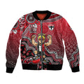 Personalized St Kilda Saints Football Mascot Bomber Jacket Aboriginal Dot Art Style Vibrant Indigenous Pattern Design
