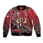 Personalized St Kilda Saints Football Mascot Bomber Jacket Aboriginal Dot Art Style Vibrant Indigenous Pattern Design