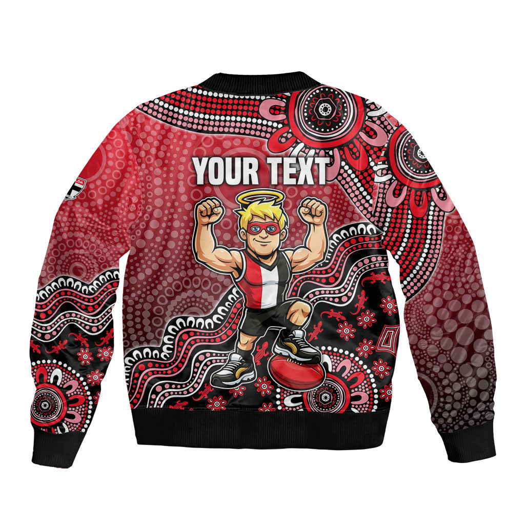 Personalized St Kilda Saints Football Mascot Bomber Jacket Aboriginal Dot Art Style Vibrant Indigenous Pattern Design