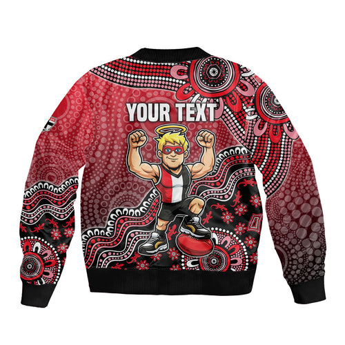 Personalized St Kilda Saints Football Mascot Bomber Jacket Aboriginal Dot Art Style Vibrant Indigenous Pattern Design