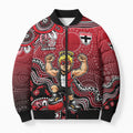 Personalized St Kilda Saints Football Mascot Bomber Puffer Jacket Aboriginal Dot Art Style Vibrant Indigenous Pattern Design