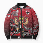 Personalized St Kilda Saints Football Mascot Bomber Puffer Jacket Aboriginal Dot Art Style Vibrant Indigenous Pattern Design