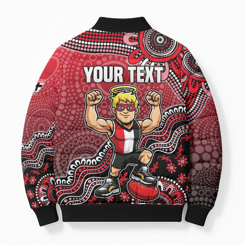 Personalized St Kilda Saints Football Mascot Bomber Puffer Jacket Aboriginal Dot Art Style Vibrant Indigenous Pattern Design