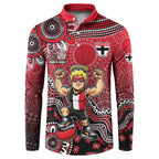 Personalized St Kilda Saints Football Mascot Button Sweatshirt Aboriginal Dot Art Style Vibrant Indigenous Pattern Design