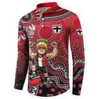 Personalized St Kilda Saints Football Mascot Button Sweatshirt Aboriginal Dot Art Style Vibrant Indigenous Pattern Design