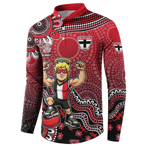Personalized St Kilda Saints Football Mascot Button Sweatshirt Aboriginal Dot Art Style Vibrant Indigenous Pattern Design