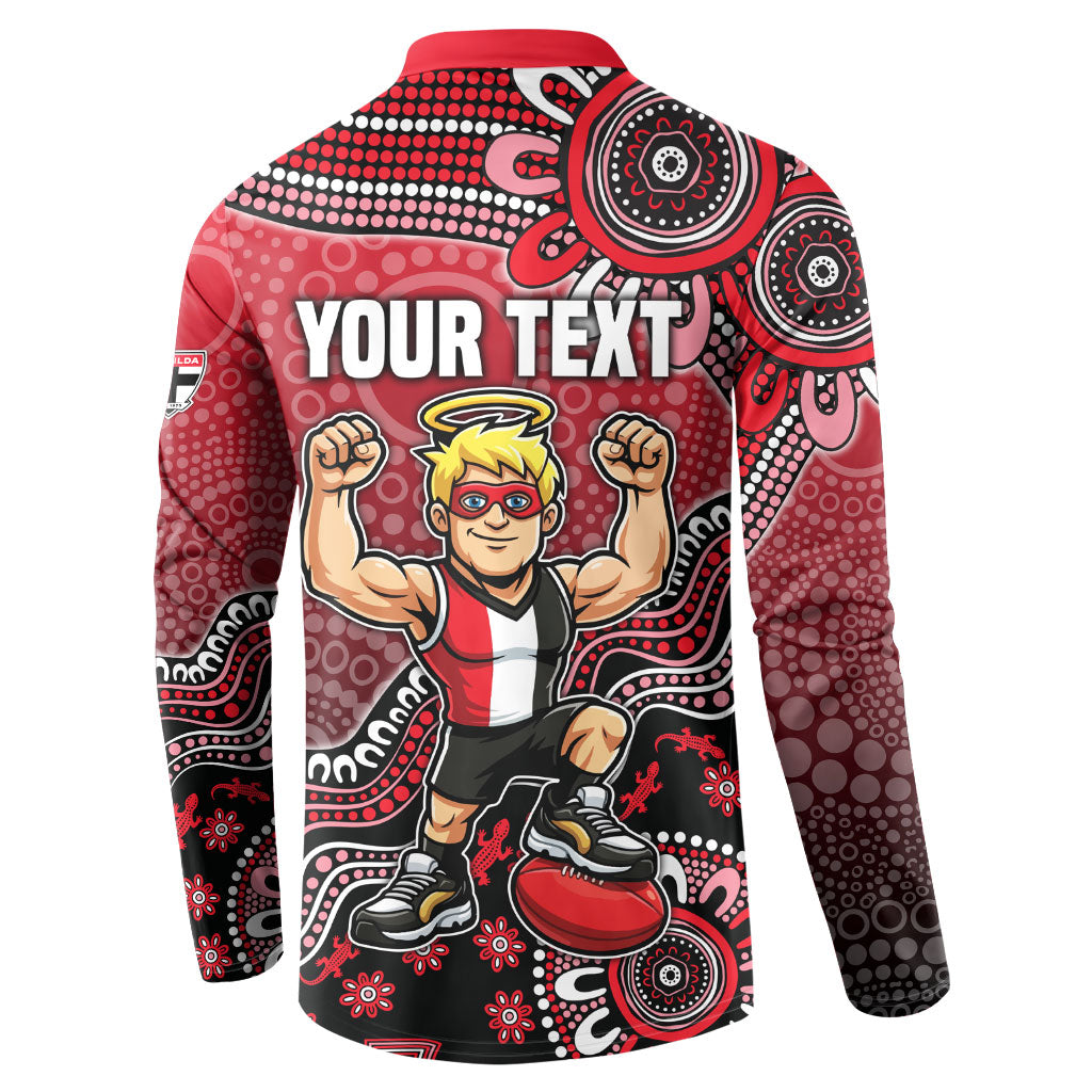 Personalized St Kilda Saints Football Mascot Button Sweatshirt Aboriginal Dot Art Style Vibrant Indigenous Pattern Design