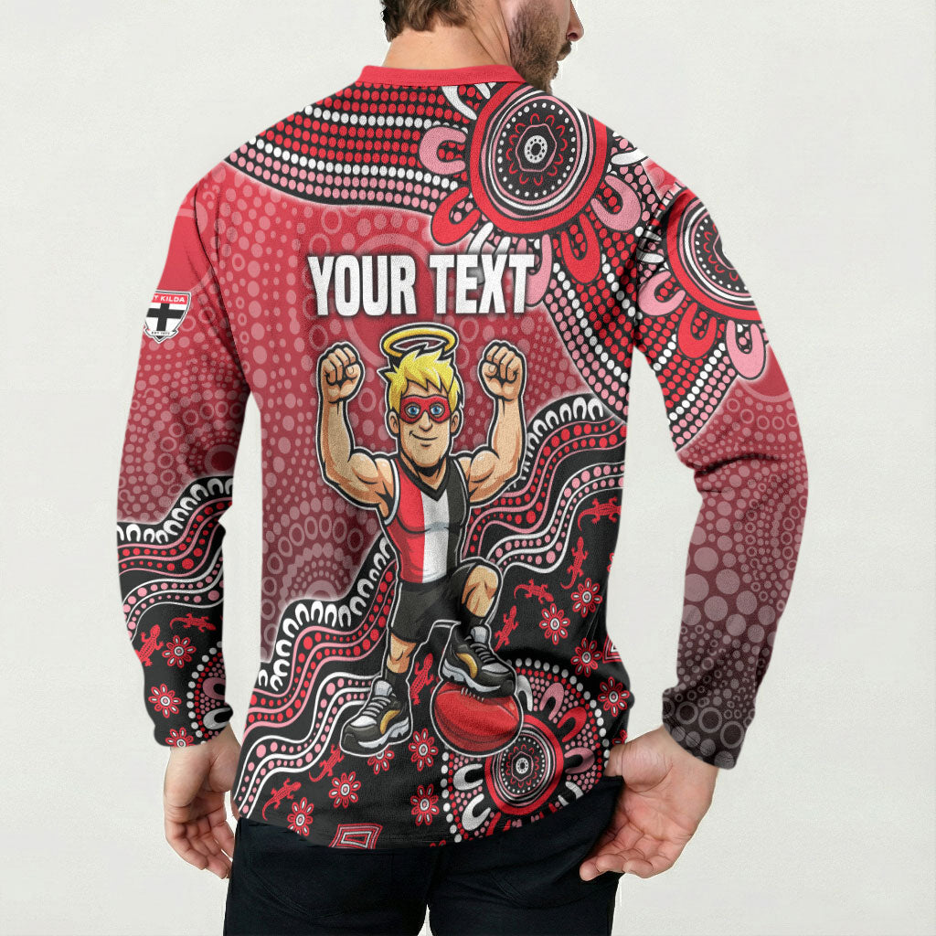 Personalized St Kilda Saints Football Mascot Button Sweatshirt Aboriginal Dot Art Style Vibrant Indigenous Pattern Design