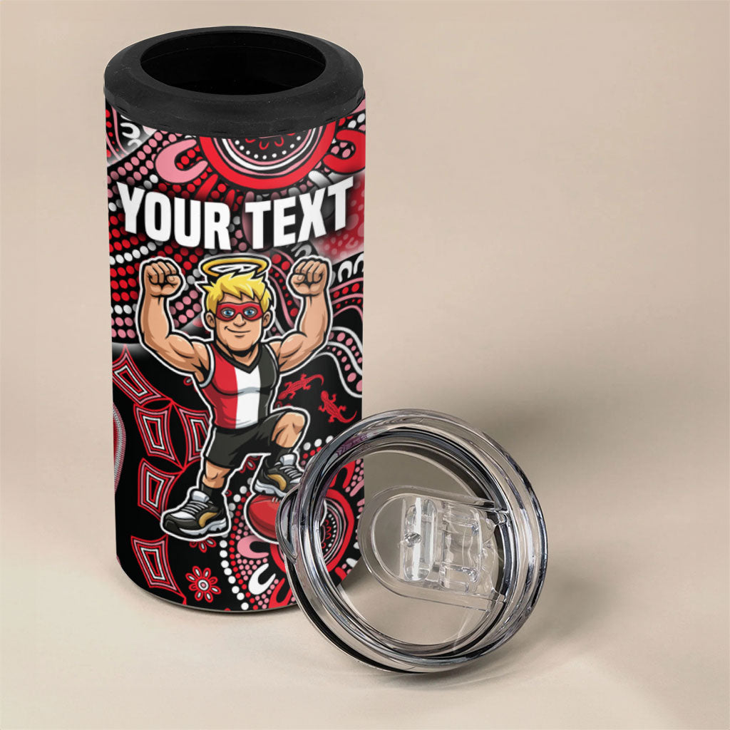 Personalized St Kilda Saints Football Mascot 4 in 1 Can Cooler Tumbler Aboriginal Dot Art Style Vibrant Indigenous Pattern Design