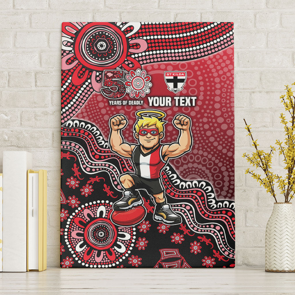 Personalized St Kilda Saints Football Mascot Canvas Wall Art Aboriginal Dot Art Style Vibrant Indigenous Pattern Design