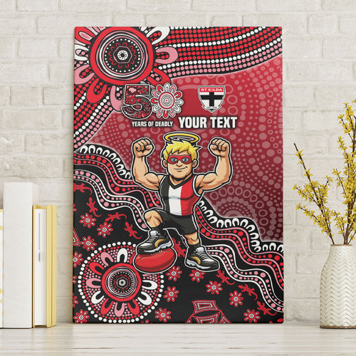 Personalized St Kilda Saints Football Mascot Canvas Wall Art Aboriginal Dot Art Style Vibrant Indigenous Pattern Design