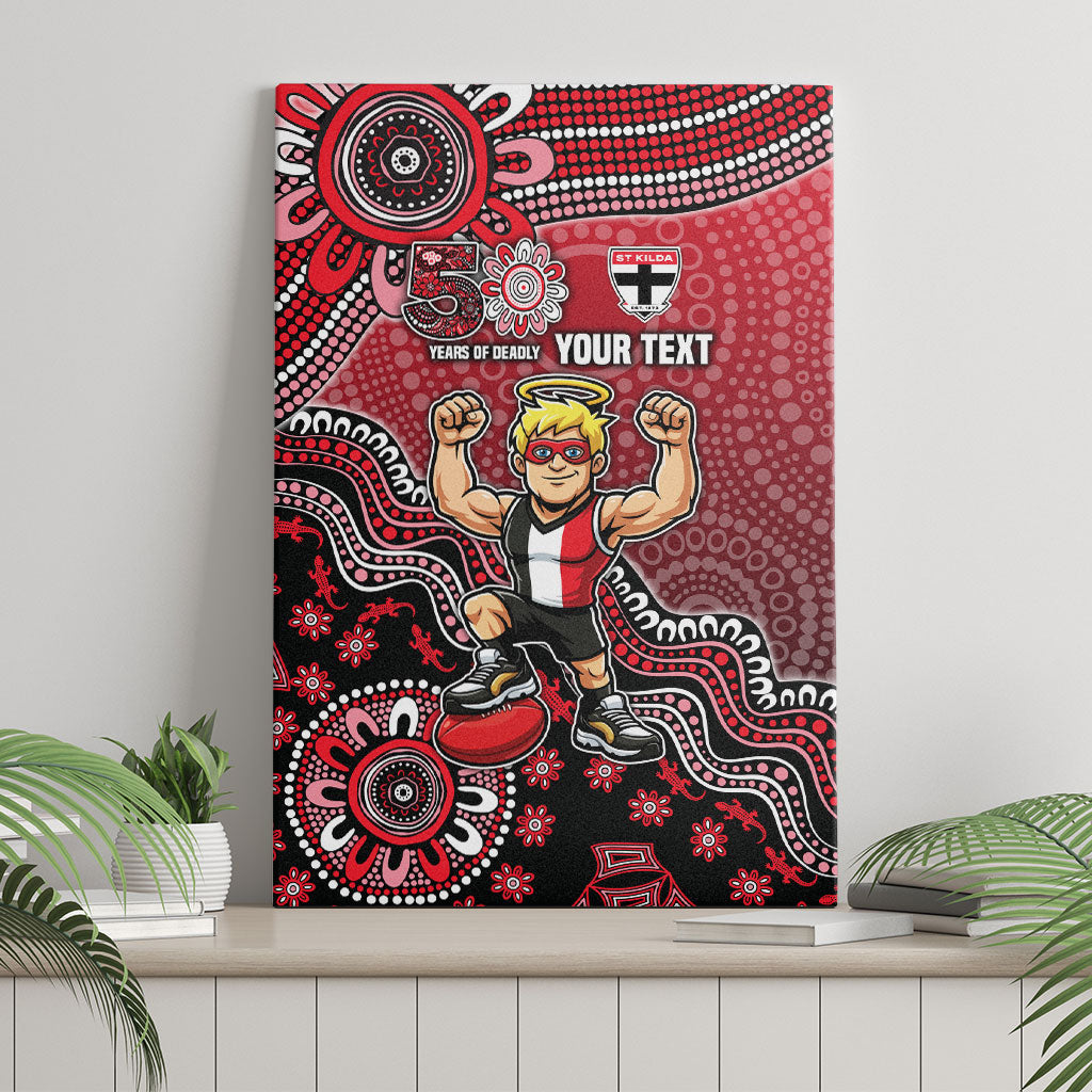 Personalized St Kilda Saints Football Mascot Canvas Wall Art Aboriginal Dot Art Style Vibrant Indigenous Pattern Design