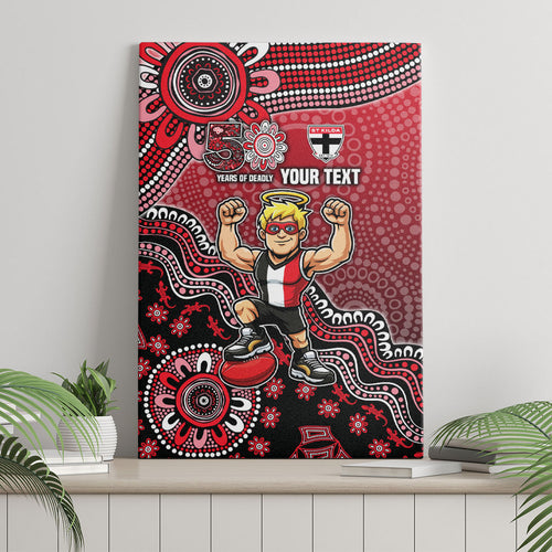 Personalized St Kilda Saints Football Mascot Canvas Wall Art Aboriginal Dot Art Style Vibrant Indigenous Pattern Design