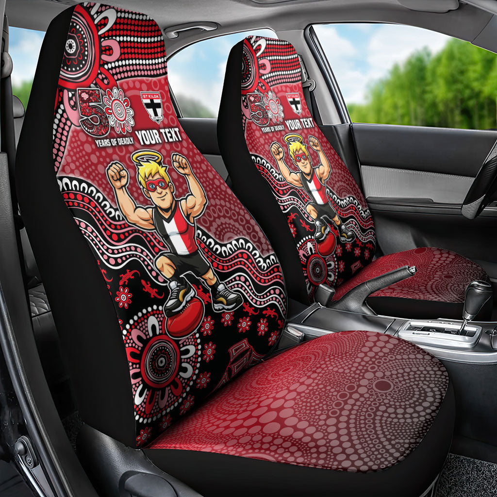 Personalized St Kilda Saints Football Mascot Car Seat Cover Aboriginal Dot Art Style Vibrant Indigenous Pattern Design