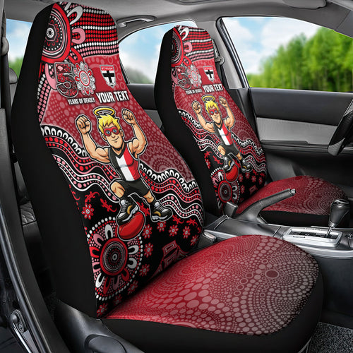 Personalized St Kilda Saints Football Mascot Car Seat Cover Aboriginal Dot Art Style Vibrant Indigenous Pattern Design