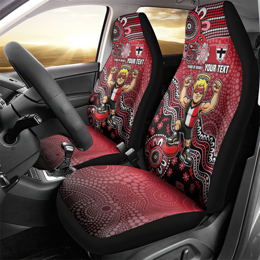 Personalized St Kilda Saints Football Mascot Car Seat Cover Aboriginal Dot Art Style Vibrant Indigenous Pattern Design