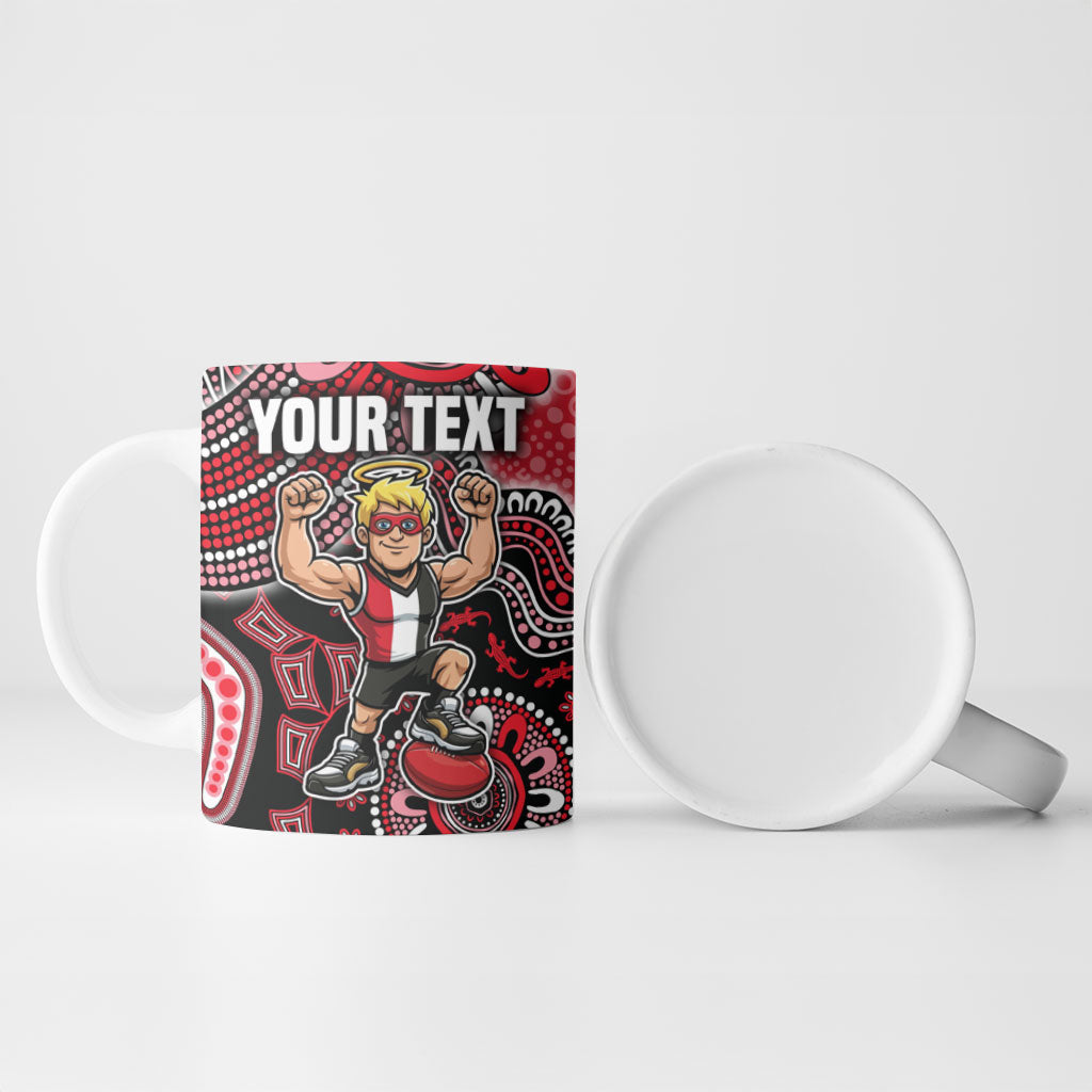 Personalized St Kilda Saints Football Mascot Ceramic Mug Aboriginal Dot Art Style Vibrant Indigenous Pattern Design