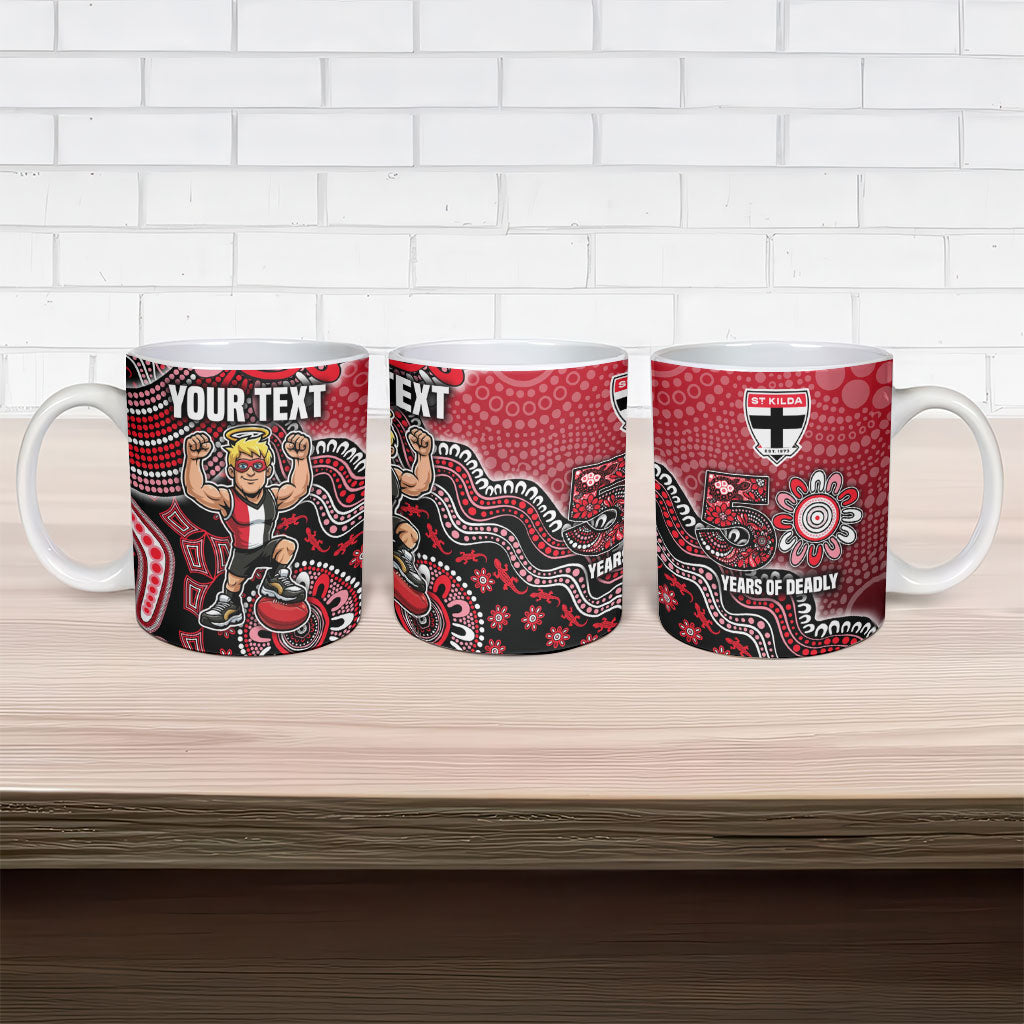 Personalized St Kilda Saints Football Mascot Ceramic Mug Aboriginal Dot Art Style Vibrant Indigenous Pattern Design