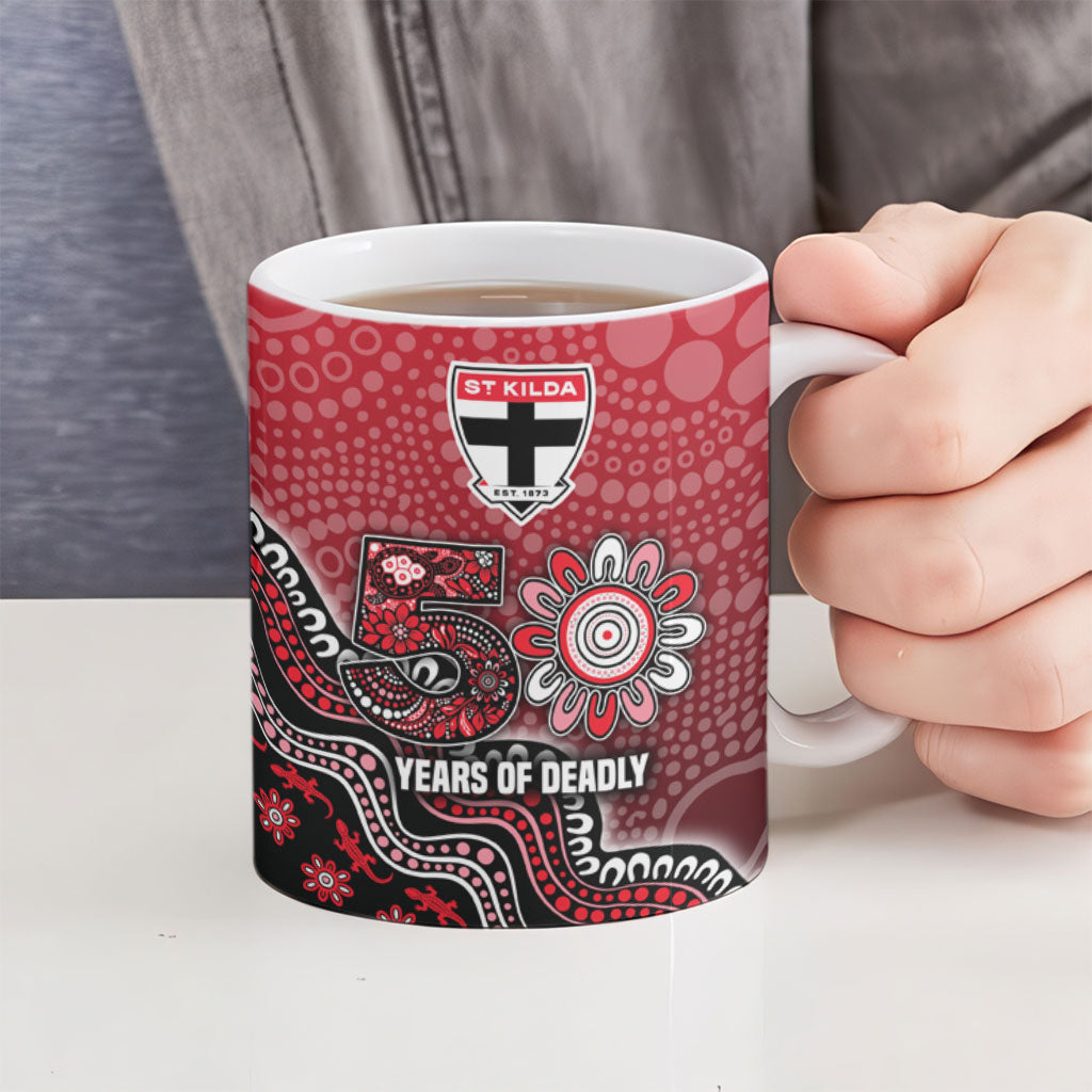 Personalized St Kilda Saints Football Mascot Ceramic Mug Aboriginal Dot Art Style Vibrant Indigenous Pattern Design